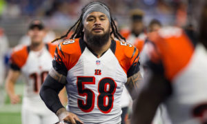 August 18, 2016:  Cincinnati Bengals linebacker Rey Maualuga (58) runs off of the field at halftime during game action between the Cincinnati Bengals and the Detroit Lions during a preseason game played at Ford Field in Detroit, Michigan.  
(Photo by Scott W. Grau/Icon Sportswire)
