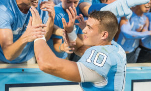 Sep 24, 2016: North Carolina Tar Heels quarterback Mitch Trubisky (10) at Postgame celebration. NCAA College Football, North Carolina Tar Heels 37 and Pittsburgh Panthers 36 at Kenan Memorial Stadium, Chapel Hill, NC. (Photo by Michael Berg/Icon Sportswire)